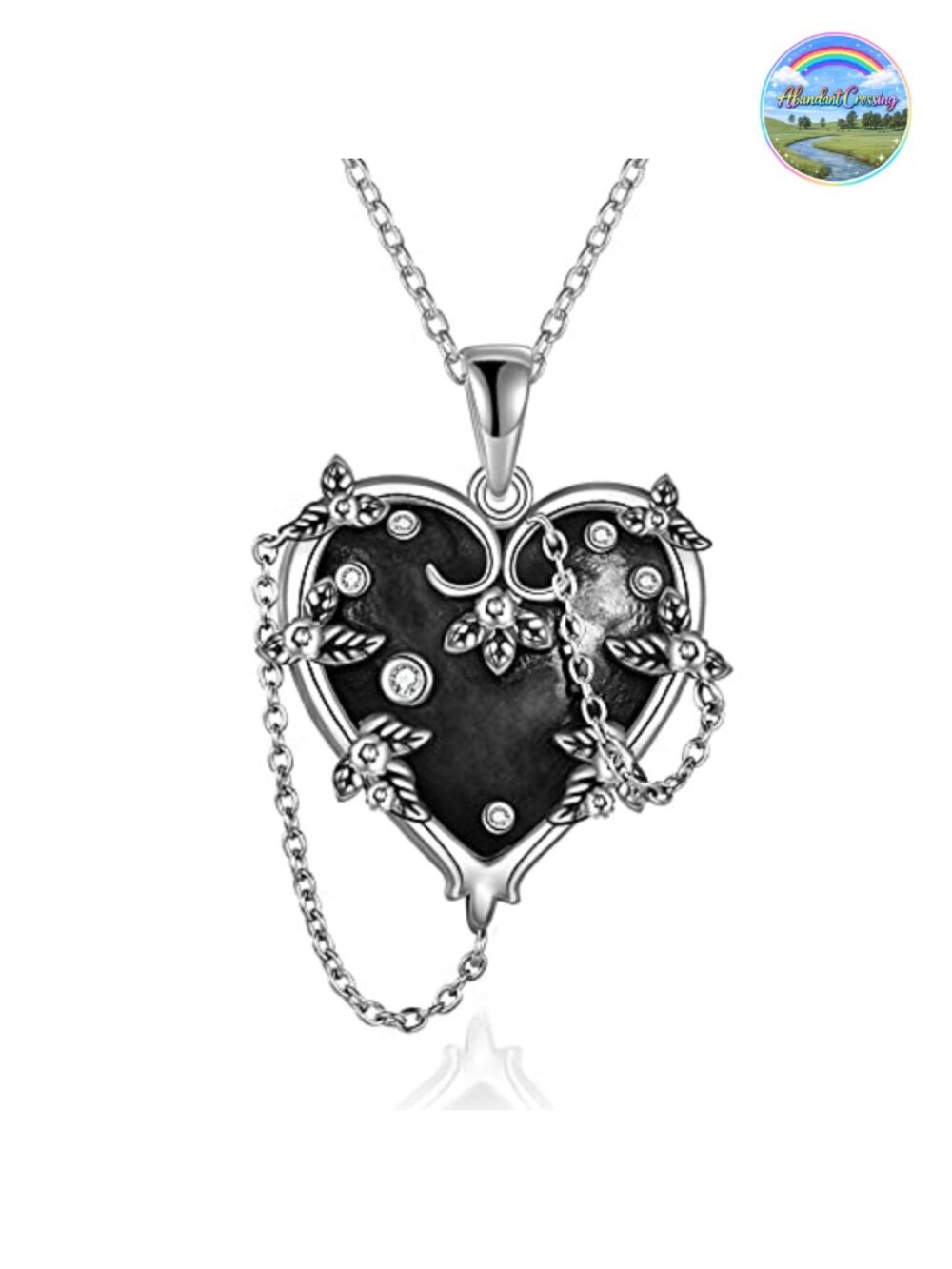 925 Sterling Silver Gothic Heart Necklace Cubic Zirconia Pendant Jewelry